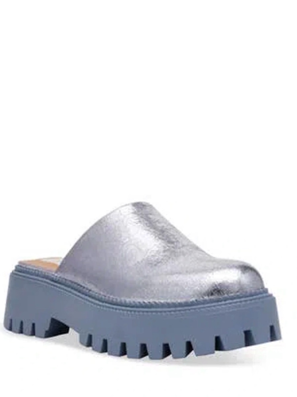 Dolce Vita Metallic Silver Upper Blue Lug-Sole Mule